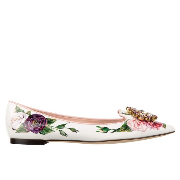 Dolce & Gabbana - Patent Leather Rose Brooch Ballet Flats BELLUCCI White Pink EU - Picture 4 of 5